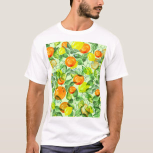 Camiseta Limões de aquarelas, flores, padrão dos citros.