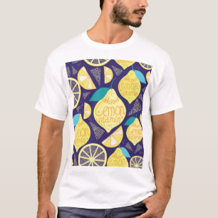 Camiseta Limões: Padrão Brilhante Azul Escuro