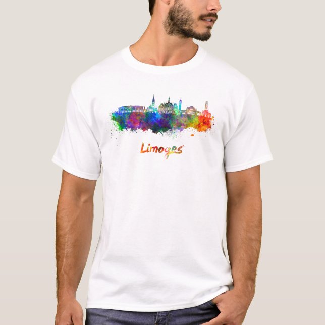 Camiseta Limoges skyline in watercolor (Frente)