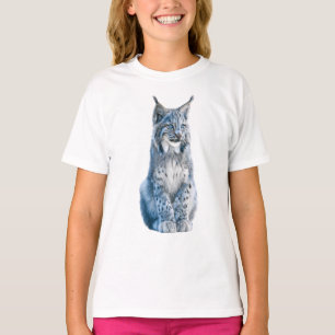 Camiseta Lince Selvagem de Inverno Azul Retrato Infantil