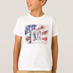 Camiseta Lincoln Memorial watercolor bandeira americana a b