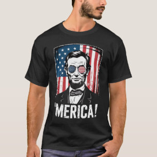 Camiseta Lincoln Merica 4 de Julho Bandeira Americana Vinta