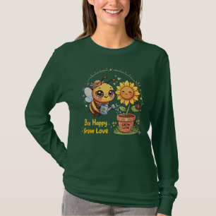 Camiseta Linda Abelha Kawaii Regando Girassol Feliz Crescer