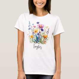 Camiseta Linda Aquarela Jardim Botânico de Flor Selvagem