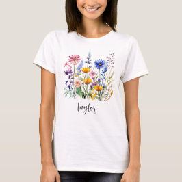 Camiseta Linda Aquarela Jardim Botânico de Flor Selvagem