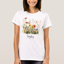Camiseta Linda Aquarela Jardim Botânico de Flor Selvagem
