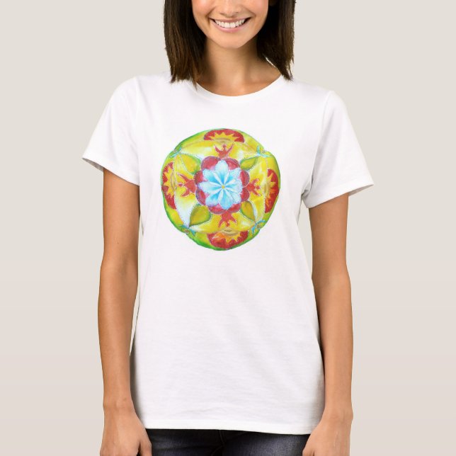 Camiseta Linda Arte de Mandala Amarela (Frente)