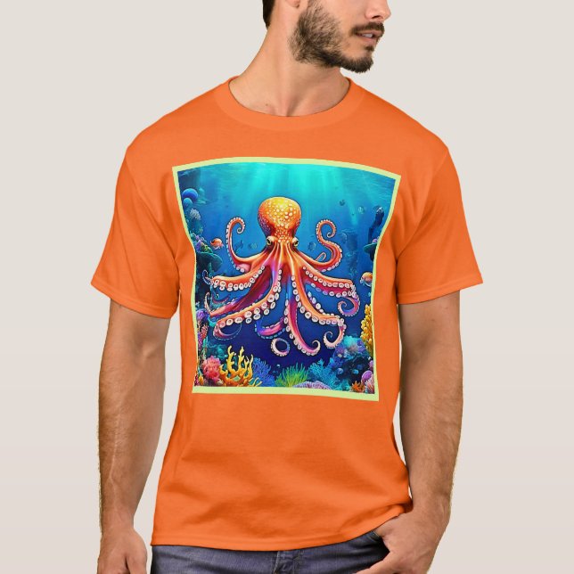Camiseta Linda Arte de Octopus Subaquático (Frente)