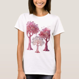 Camiseta Linda Arte Prata ÁRVORES DE DIAMANTE ROSA Roupas