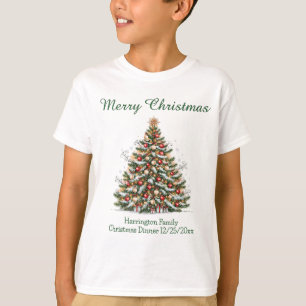 Camiseta Linda Árvore de Natal Decorada Combinando com a Fa
