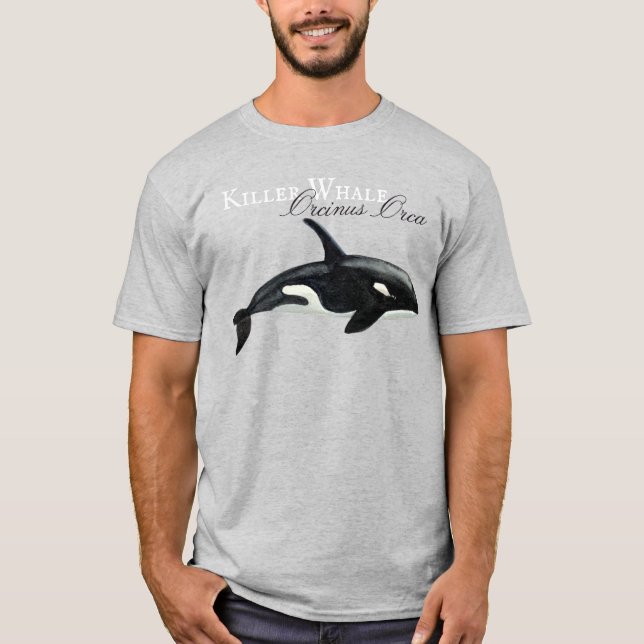 Camiseta Linda Baleia Assassina de Aquarela, Orcinus Orca (Frente)