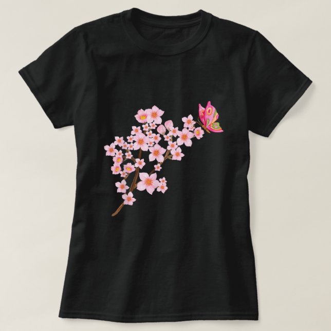 Camiseta Linda borboleta - Cerejeira japonesa Sakura (Frente do Design)