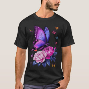 Camiseta Linda Borboleta Roxa Rosa Borboleta Amantes W