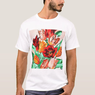 Camiseta Linda Buquê Floral Tulipa Arte Preta