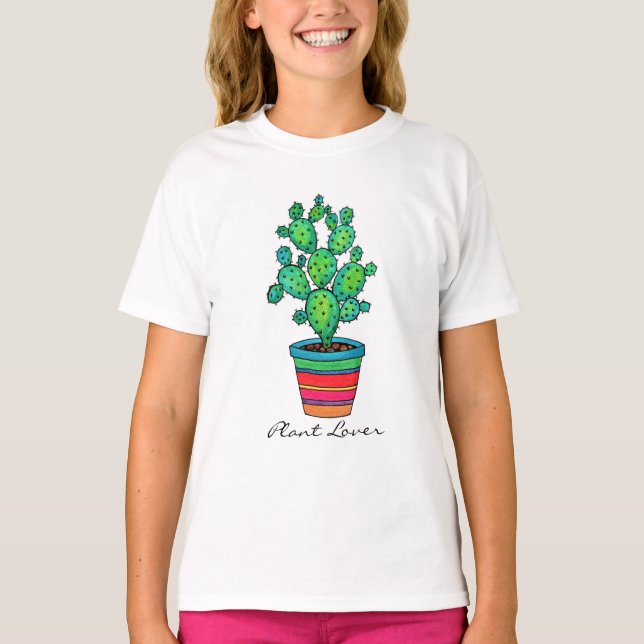 Camiseta Linda Cactus Watercolor Em Belo Pote (Frente)
