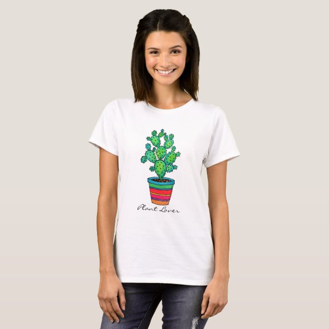Camiseta Linda Cactus Watercolor Em Belo Pote (Frente Completa)