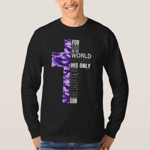 Camiseta Linda Camuflagem Roxa Cruz Cristã Mulheres Homens