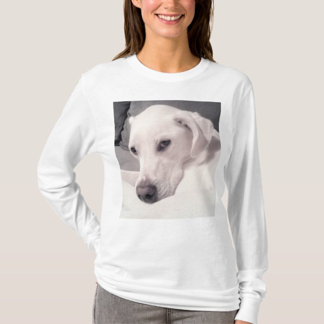 Camiseta Linda Cinza de Cachorro Branco Labrador Mix T-Shir (Frente)