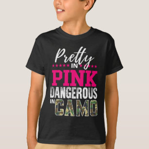 Camiseta Linda de Rosa, Perigosa de Camuflagem, Caçadora