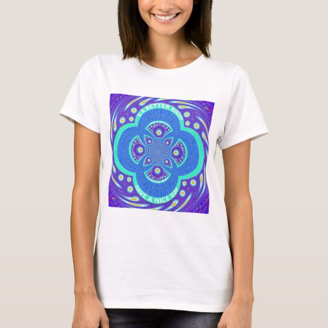Camiseta Linda e adorável design da Flora Azul-Mandala Afri (Frente)