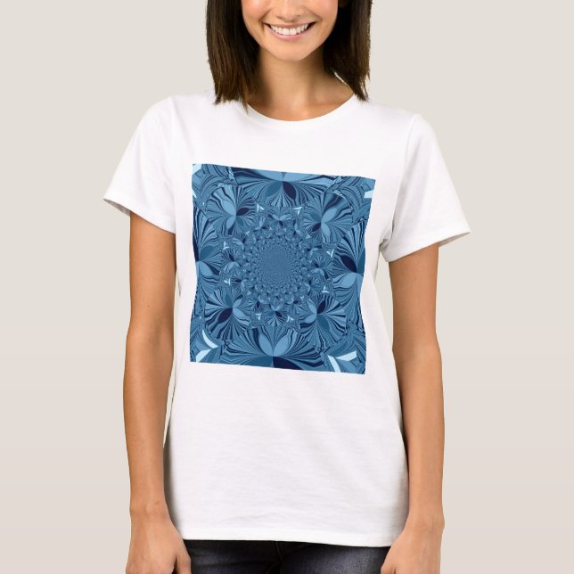 Camiseta Linda e Iridescente Arte Caleidoscópica Azul (Frente)