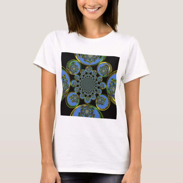 Camiseta Linda e legal arte azul-clara caleidoscópica (Frente)