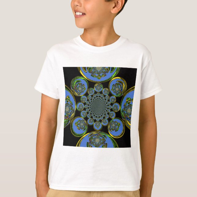 Camiseta Linda e legal arte azul-clara caleidoscópica (Frente)