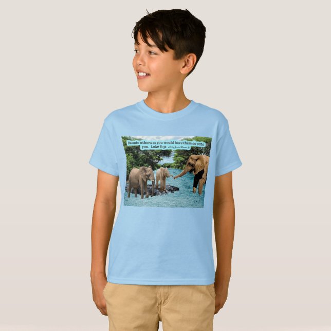 Camiseta Linda Escritura de Elefante Luke 6:31 (Frente Completa)