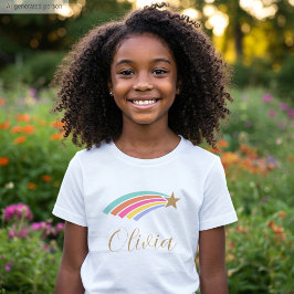 Camiseta Linda Estrela Cadente Arco-íris Nome Personalizado