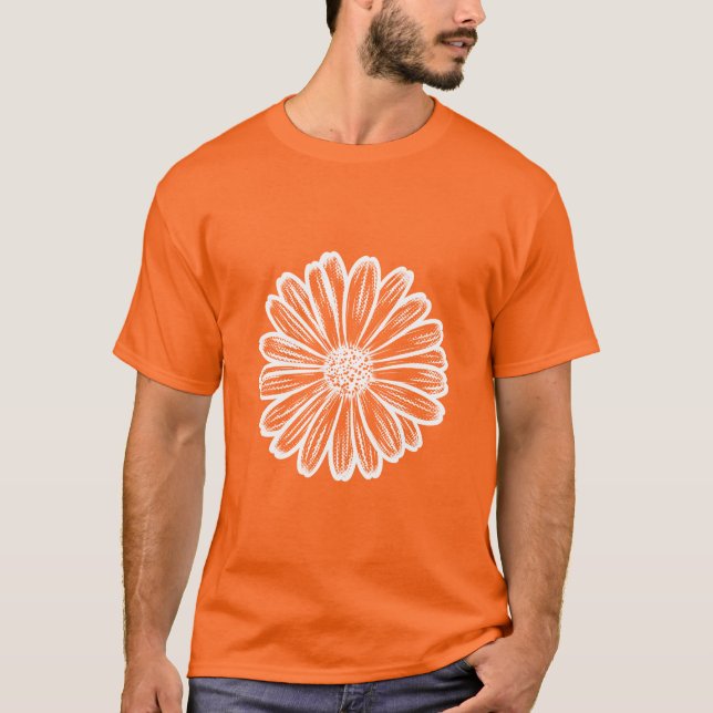 Camiseta Linda Flor de Margarida, Ilustração de Meio-Tons (Frente)