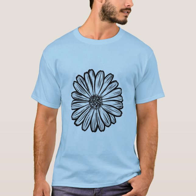 Camiseta Linda Flor de Margarida, Ilustração de Meio-Tons (Frente)