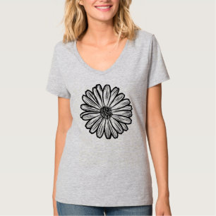 Camiseta Linda Flor de Margarida, Ilustração de Meio-Tons