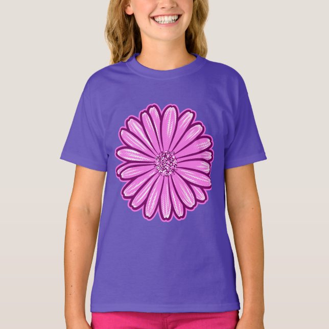 Camiseta Linda Flor de Margarida, Ilustração de Meio-Tons (Frente)