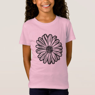 Camiseta Linda Flor de Margarida, Ilustração de Meio-Tons