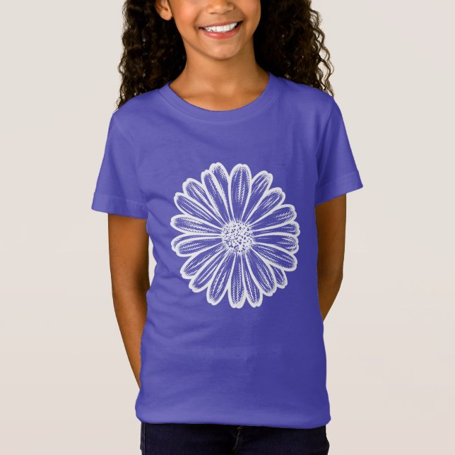 Camiseta Linda Flor de Margarida, Ilustração de Meio-Tons (Frente)