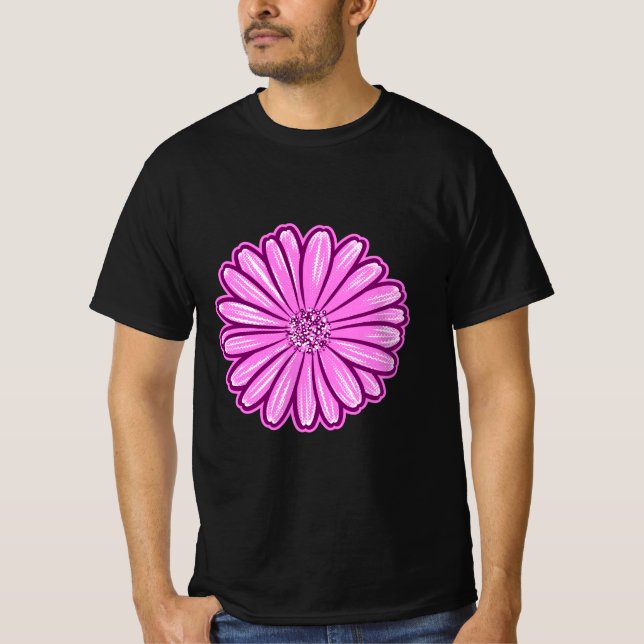 Camiseta Linda Flor de Margarida, Ilustração de Meio-Tons (Frente)