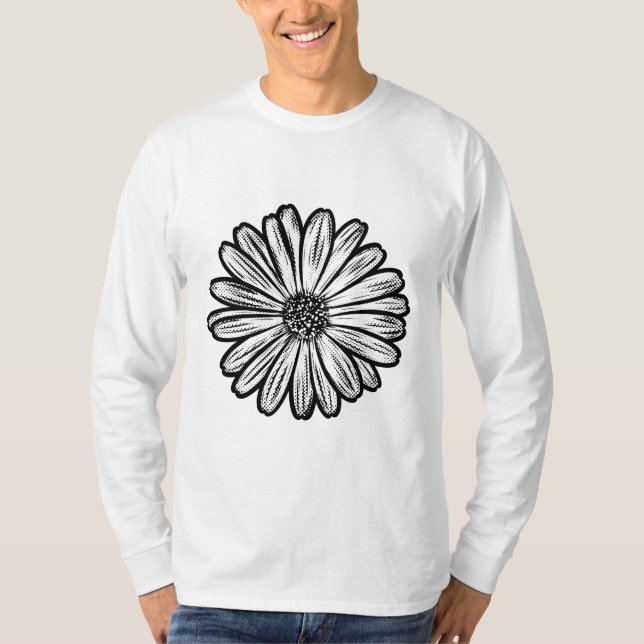 Camiseta Linda Flor de Margarida, Ilustração de Meio-Tons (Frente)