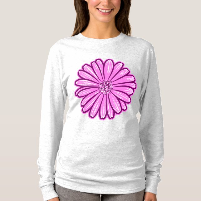 Camiseta Linda Flor de Margarida, Ilustração de Meio-Tons (Frente)