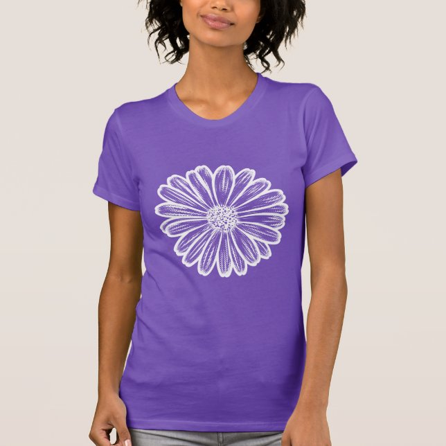 Camiseta Linda Flor de Margarida, Ilustração de Meio-Tons (Frente)