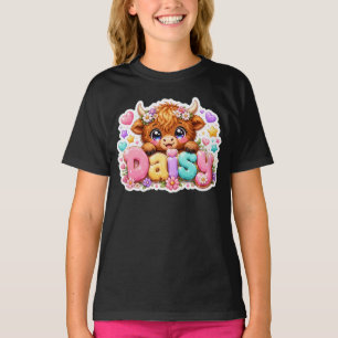 Camiseta Linda Flor de Margarida Vaca das Terras Altas Kawa
