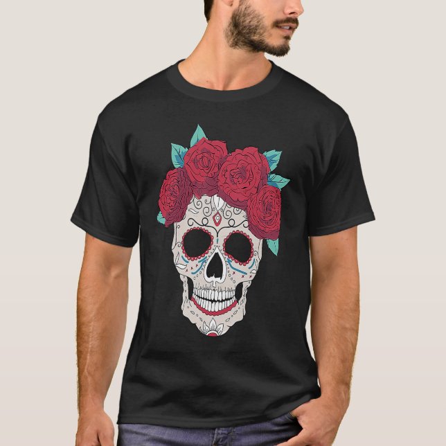 Camiseta Linda Flor de Um Crânio Morto feminino (Frente)