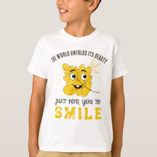 Camiseta Linda Folha Sorridente "O Mundo Desdobra Sua Belez