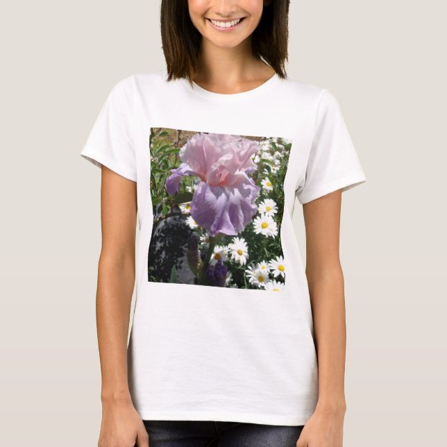 Camiseta Linda Foto floral da Flor Roxo Iris (Frente)
