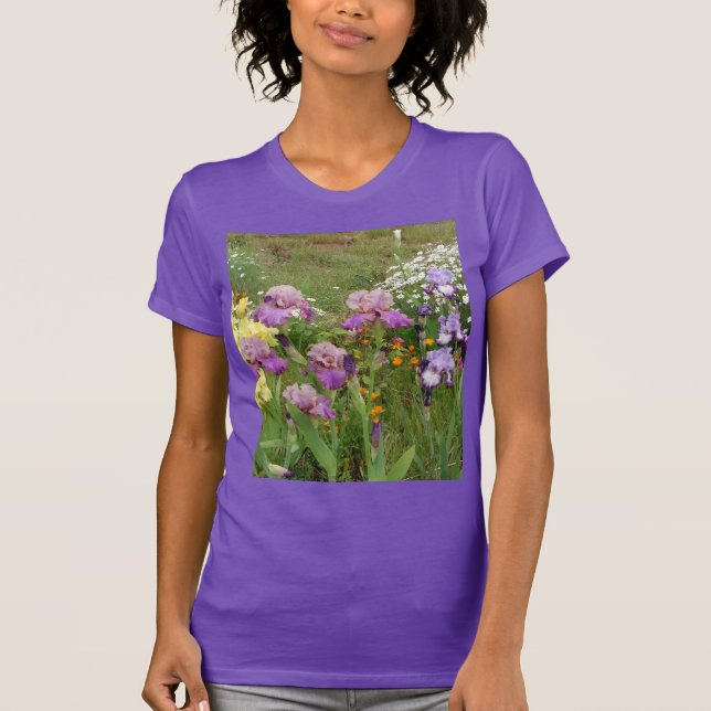 Camiseta Linda Foto floral da Flor Roxo Iris (Frente)