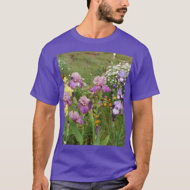 Camiseta Linda Foto floral da Flor Roxo Iris (Frente)
