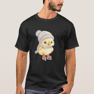 Camiseta Linda Galinha de Inverno com Roupa de Patins