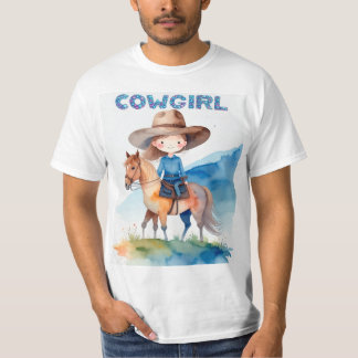 Camiseta Linda Garota Cowgirl Montando Cavalo Desenho Aquar