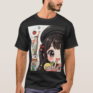 Camiseta Linda Garota de Anime Bebendo Chá Boba Kawaii Chib