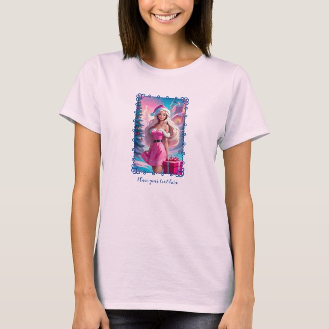 Camiseta Linda garota de Natal rosa 01 (Frente)