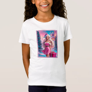Camiseta Linda garota de Natal rosa 01